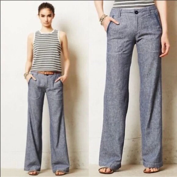 Anthro Pilcro & the Letterpress low rise linen blend wide leg pants | Size 4 - Picture 1 of 12